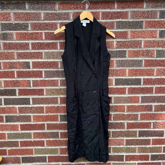 Paul Stanley Black Sleeveless Lapel Button Down Midi Dress - Picture 1 of 3